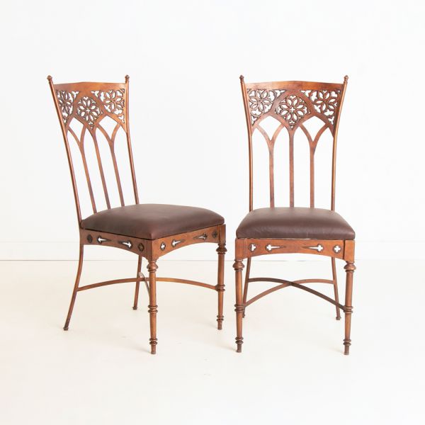 Pair of Arts & Crafts Style Chairs with Leather Seats